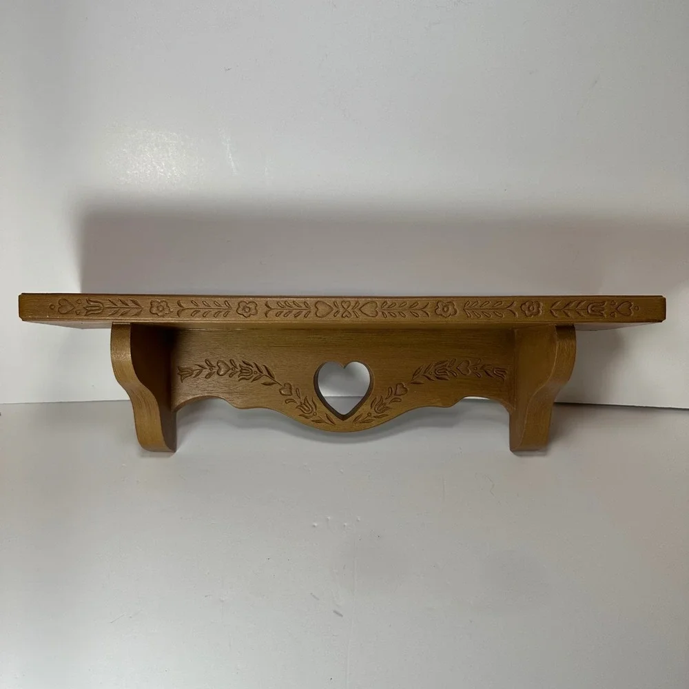 Vintage 1986 Burwood Products Co Heart Wall Shelf Faux Wood Country Cottage